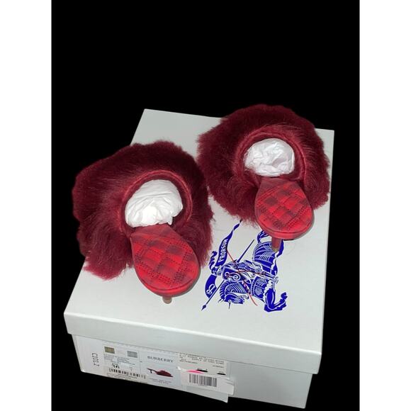 Authentic Burberry Minnie Jackie Shearling Mules Slide Sandal Ripple Red NIB COA - Picture 3 of 13
